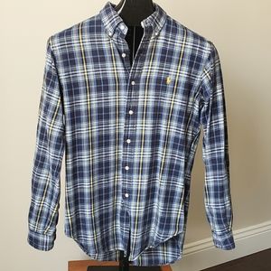 Ralph Lauren Blue Yellow Plaid Classic Fit Flannel Button Down Shirt